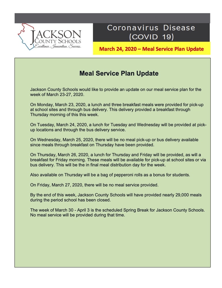 March 24, 2020 Meal Service Update