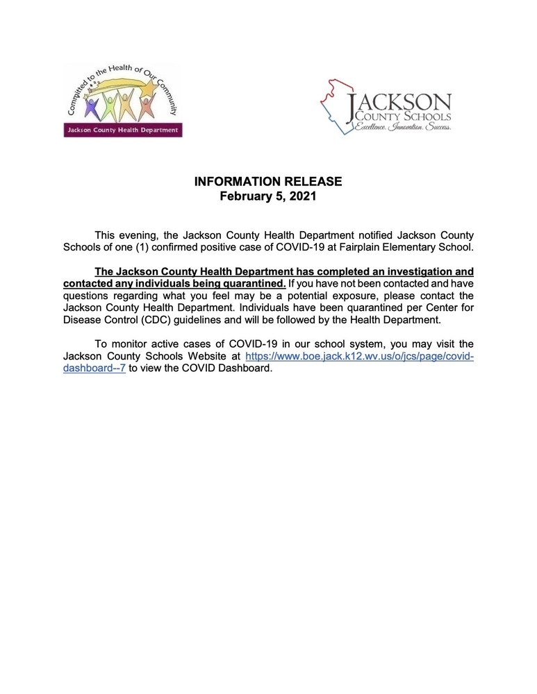 Information Release - February 5, 2021 - Fairplain Elementary