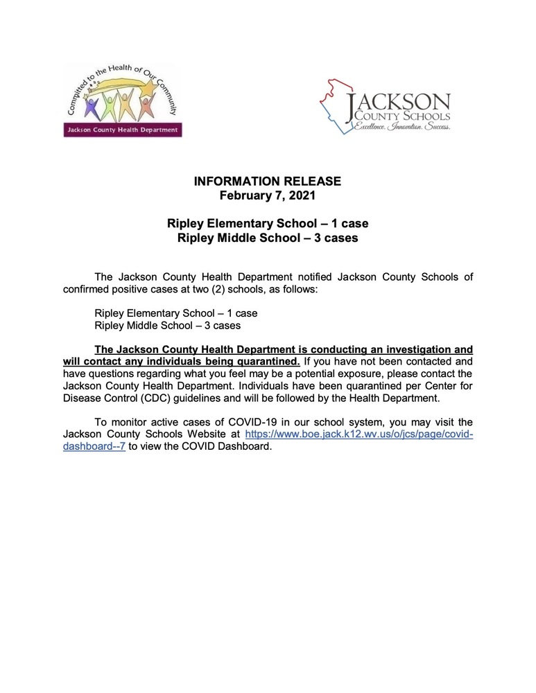 Information Release - February 7, 2021 - Ripley Elementary - Ripley Middle