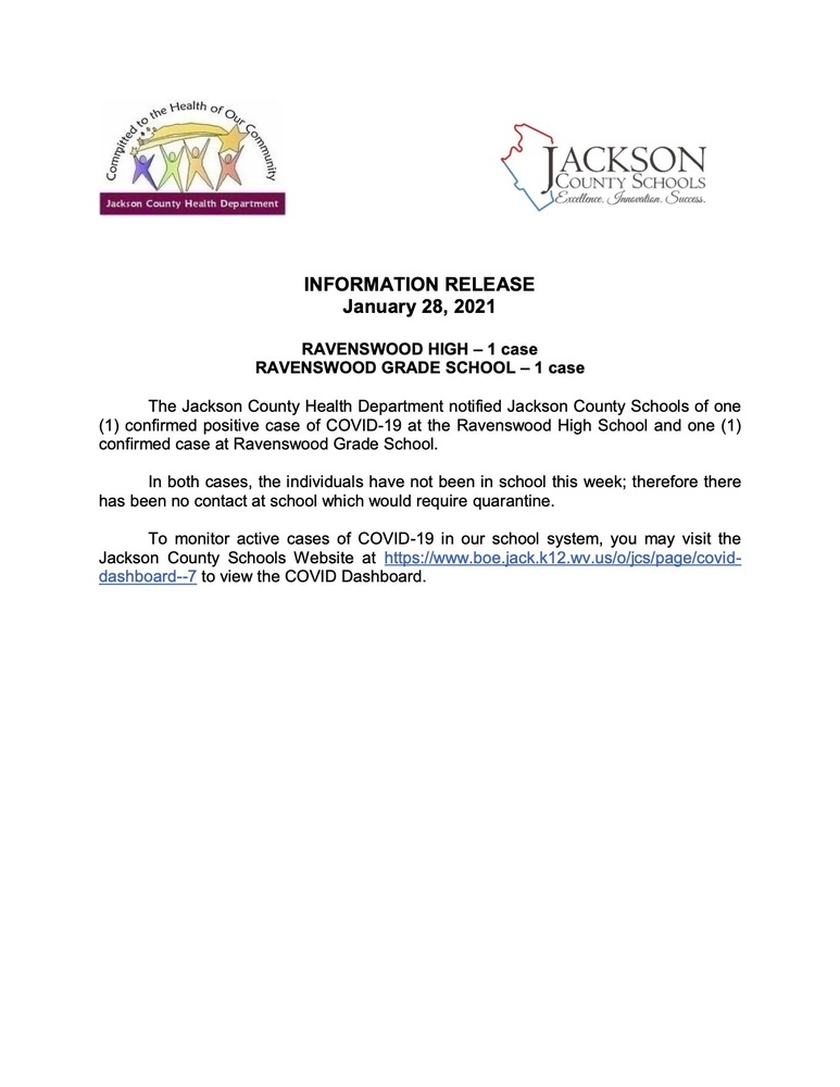 Information Release - January 28, 2021 - Ravenswood Grade and Ravenswood High Schools