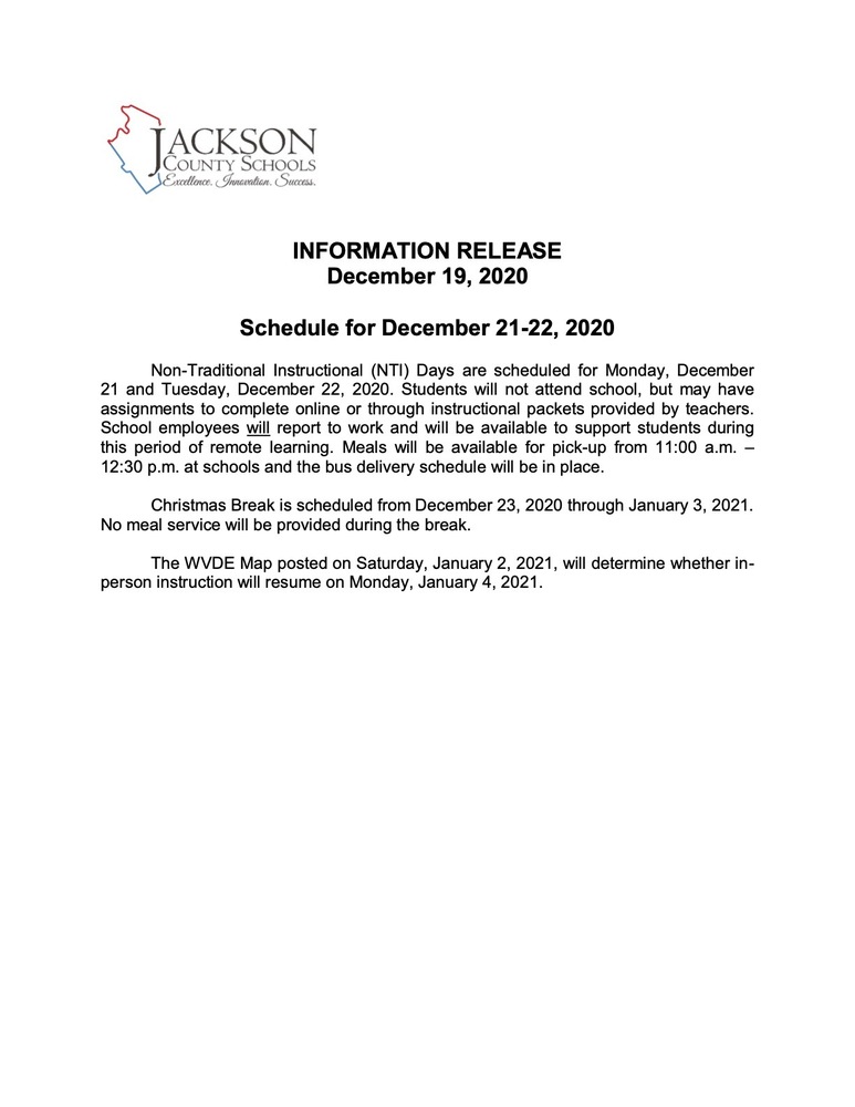 INFORMATION RELEASE December 19, 2020