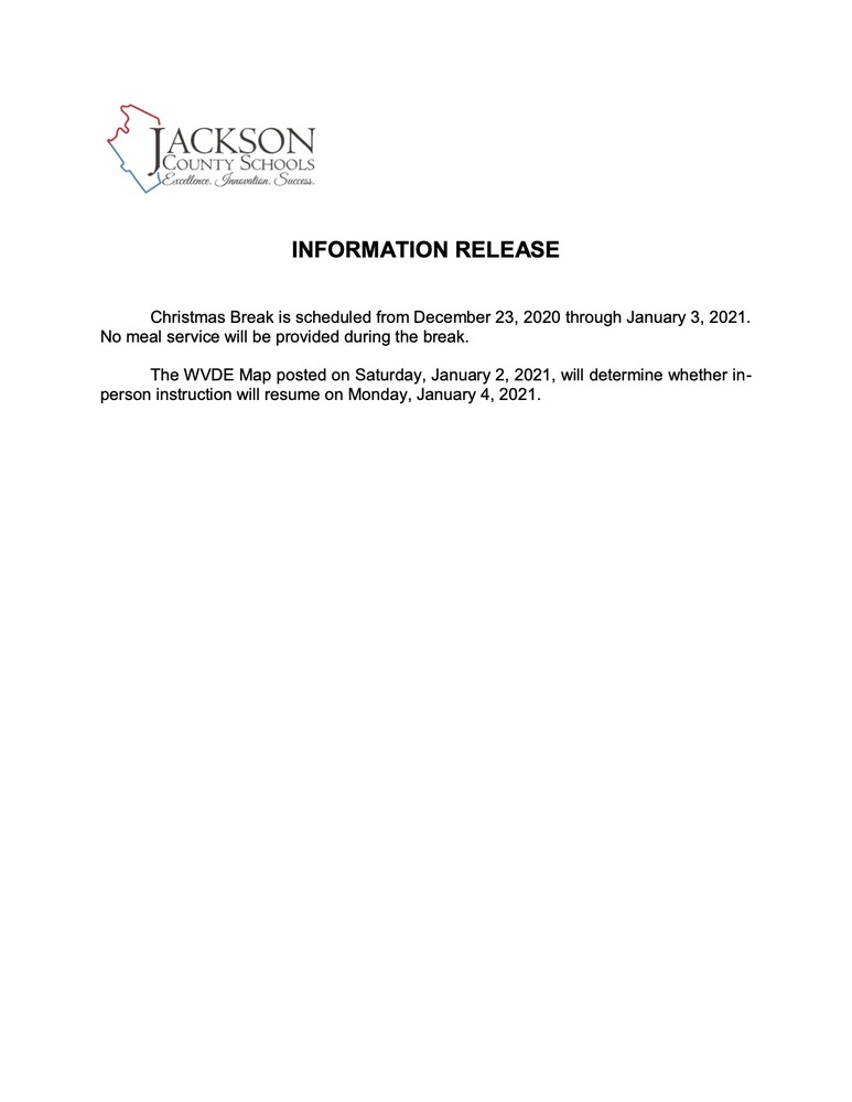 INFORMATION RELEASE - Christmas Break