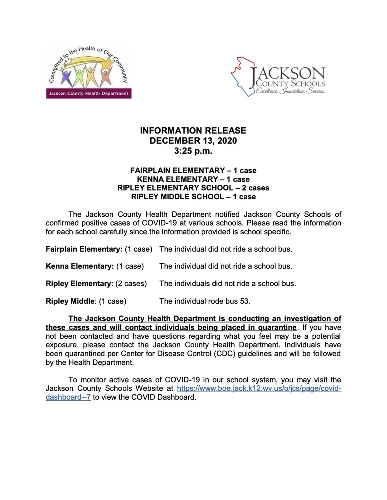 INFORMATION RELEASE DECEMBER 13, 2020 3:25 p.m.
