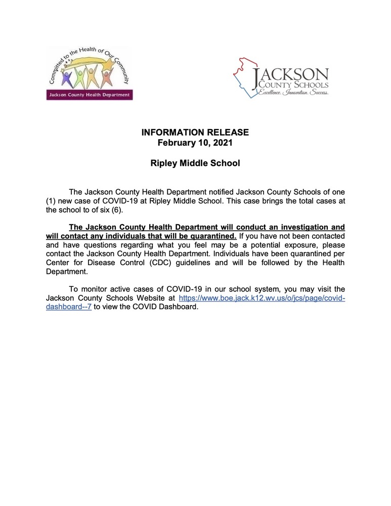 Information Release - February  10, 2021 - Ripley Middle