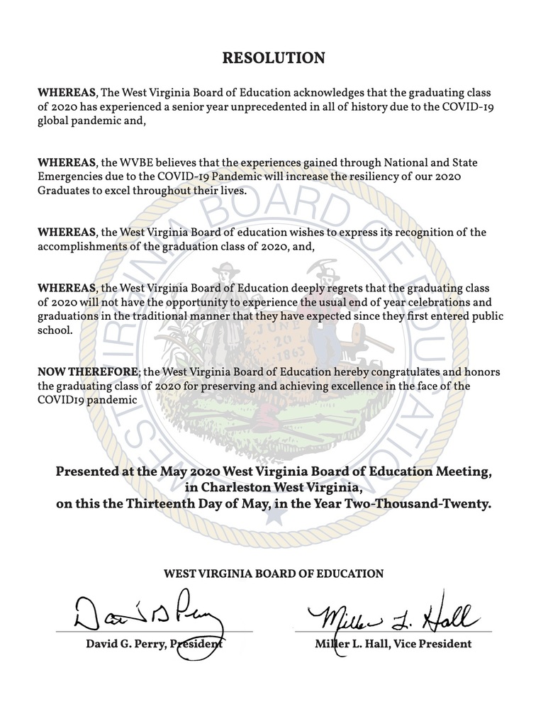 WVBE Resolution - 2020 Graduating Seniors