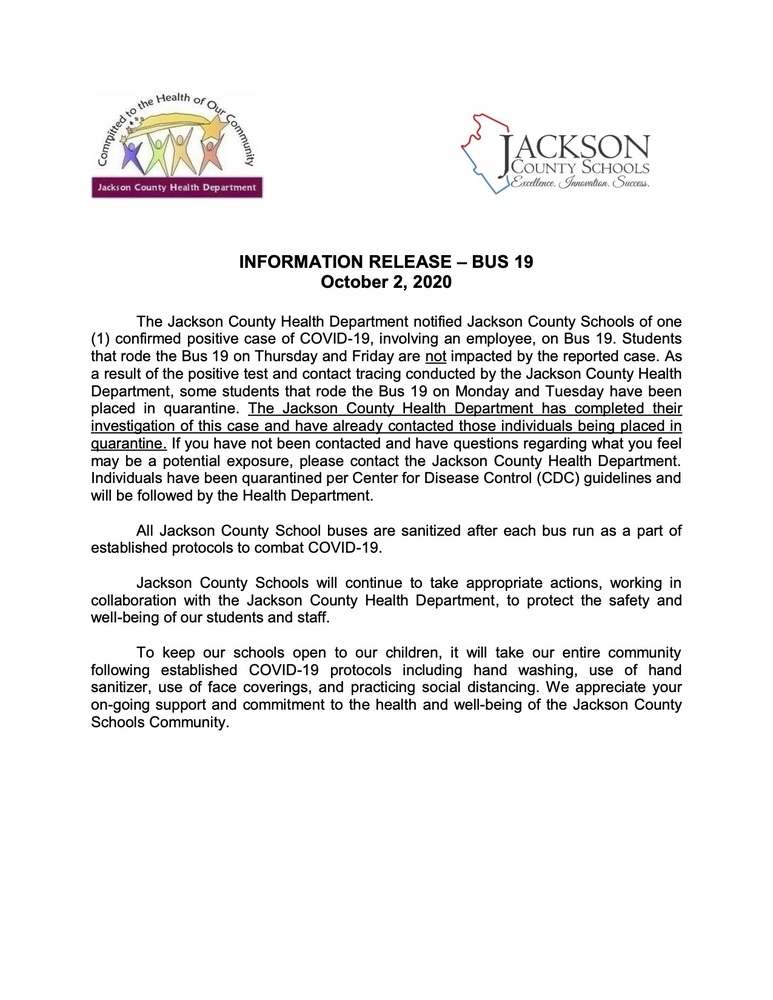 INFORMATION RELEASE – BUS 19