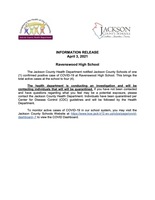 Information Release - Ravenswood High School - April 3, 2021