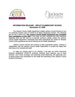 INFORMATION RELEASE – RIPLEY ELEMENTARY SCHOOL November 15, 2020