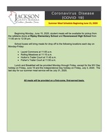 Summer Meal Update Beginning June 15, 2020
