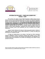 INFORMATION RELEASE – FAIRPLAIN ELEMENTARY October 7, 2020