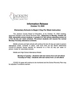 Information Release October 15, 2020