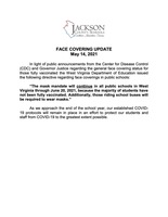 Information Release - FACE COVERING UPDATE - May 14, 2021