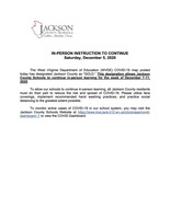 IN-PERSON INSTRUCTION TO CONTINUE Saturday, December 5, 2020